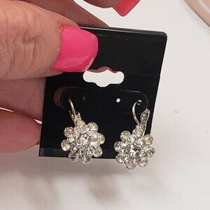 Lia Sophia, Crystal Bouquet retired pierced flower rhinestone earrings, NWOT